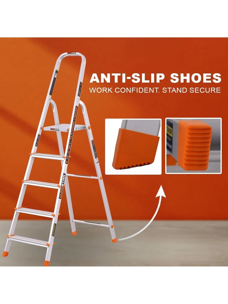 Eurostar Lightweight & Strong 5 Steps ladder for home With Anti Slip Shoes Aluminium Ladder  (With Platform) - Image 3